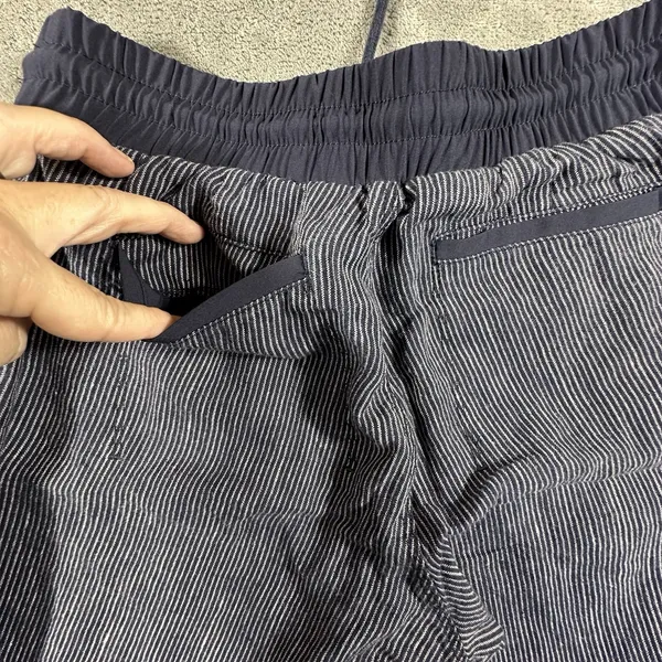 Athleta Pinstripe Wide Leg Pants Womens 4 Blue 100% Linen Coastal Drawstrings - Image 8