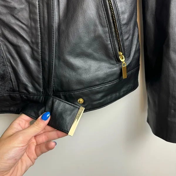 IMAN Genuine Leather Zip Jacket Sz XS Womens Fur Moto - Image 10