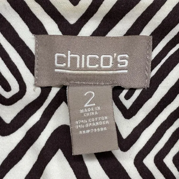 Chicos Blazer Jacket‎ Womens 2 Large Cotton Blend brown cream geometric - Image 3