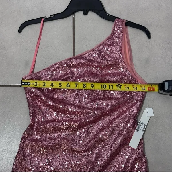Aqua Womens Pink Sequined Mini‎ One Shoulder Formal Cocktail/ Party Dress S - Image 7