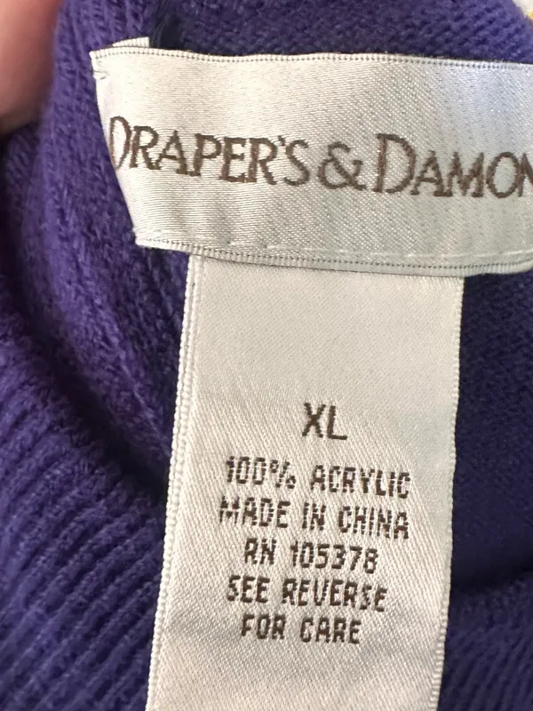 Drapers & Damon Purple Knit Sweater Mock Neck Short Sleeve Raglan Size XL - Image 4