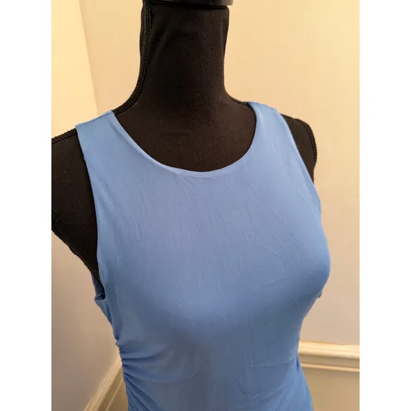 Steve Madden Laney Asymmetric Mesh Ruched Midi Dress Blue Y2K Cocktail Resort - Image 3