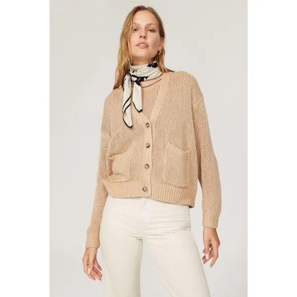 POLO RALPH LAUREN Brown Linen Knit Button Front Cardigan Sweater Size Large - Image 2