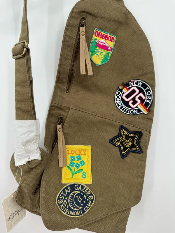 Free People Safari Canvas Crossbody Bag Sea Grass‎ Olive Patchwork NWT - Image 6