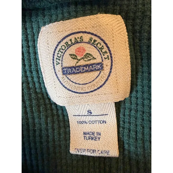 Vintage Victorias Secret Country Green Waffle Knit Henley Cardigan‎ Top Small - Image 3