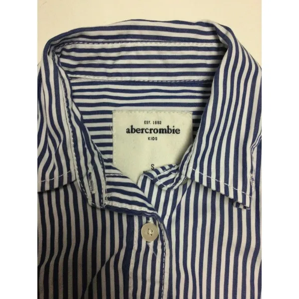 abercrombie Girls Long Sleeve Button Shirt Size S Blue White Cotton Striped - Image 2