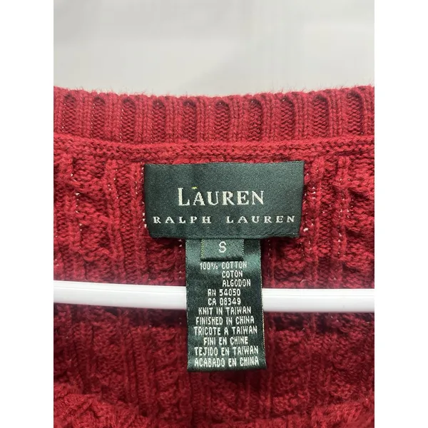 Lauren Ralph Lauren Sweater Womens Small Red Cable Knit Crewneck Cotton Pullover - Image 3