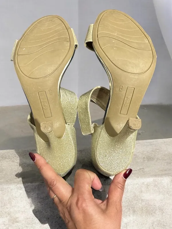 FIONI Clothing Glitter Gold Ankle-Strap Heels - Image 3