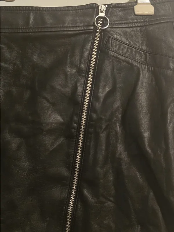 Express Black Faux Leather Asymmetrical Zip Mini Skirt - Image 3