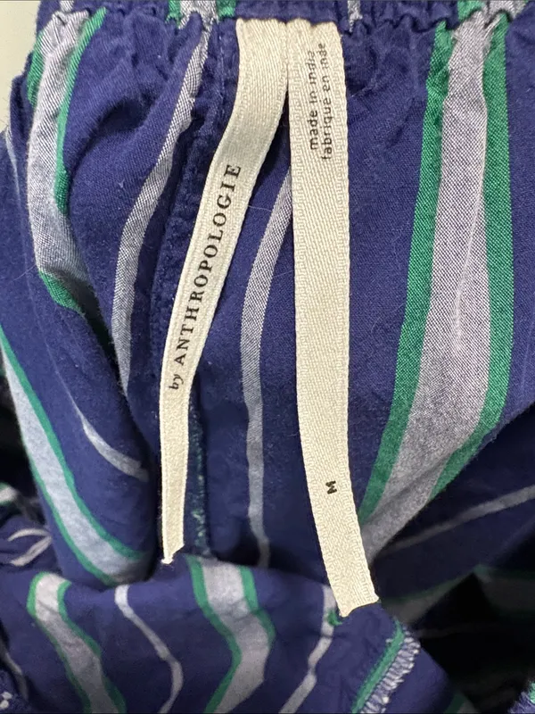 ANTHROPOLOGIE Wren Boxer Pants with Green and Navy and Gray Stripes Medium - Image 4