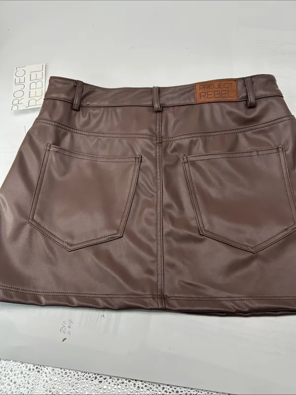 Brown Faux Leather Mini Skirt waist 28 length 13 - Image 8