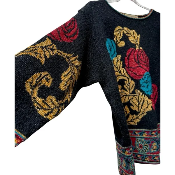 Anne Pinkerton Vintage Boho Floral Tapestry‎ Knit Sweater Art-to-Wear Treasure - Image 2