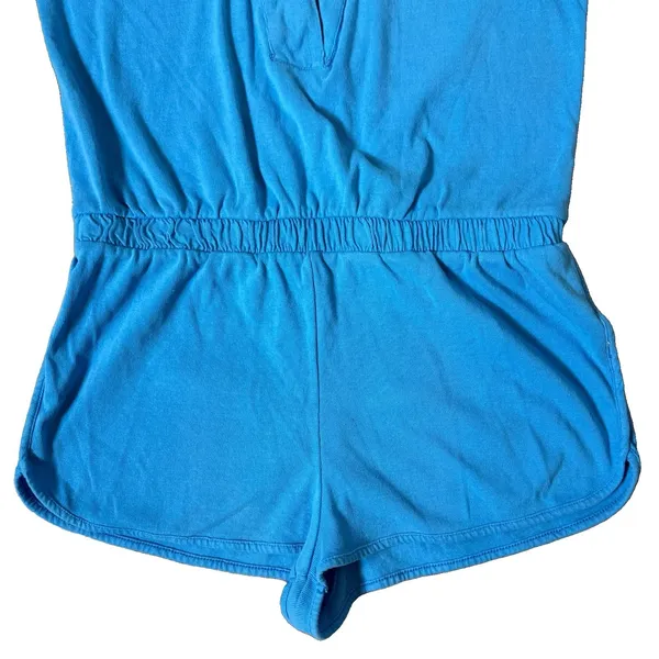 Free People Beach Lainey Romper Size M Blue V-Neck Stretch Relaxed Fit Knit Boho - Image 3