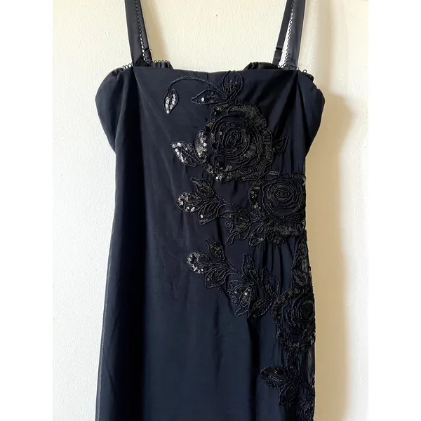 Oh Polly Cherelle Embelished Peekaboo Fluted Hem Midmax Dress Size 6 Black - Image 7