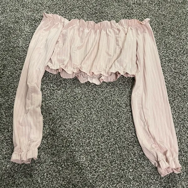 Shein pink striped long sleeve crop top L - Image 11