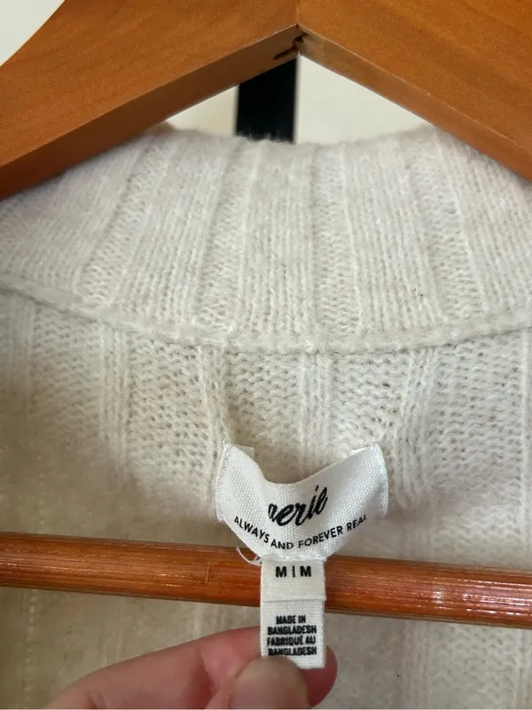 Aerie unREAL Ribbed Cardigan Sweater Collared Button Front Cozy‎ Cream Medium - Image 5