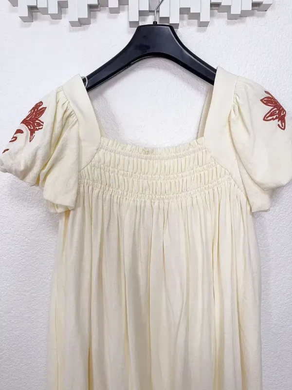 Jacquie the Label Ayla Babydoll Dress Boho Embroidered Puff Sleeve Mini Dress - Image 4