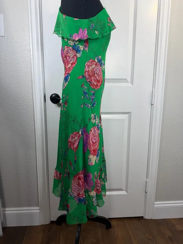 Roz & Ali Green Floral One-Shoulder Ruffle Asymmetrical Hem Dress Size 6 - Image 6