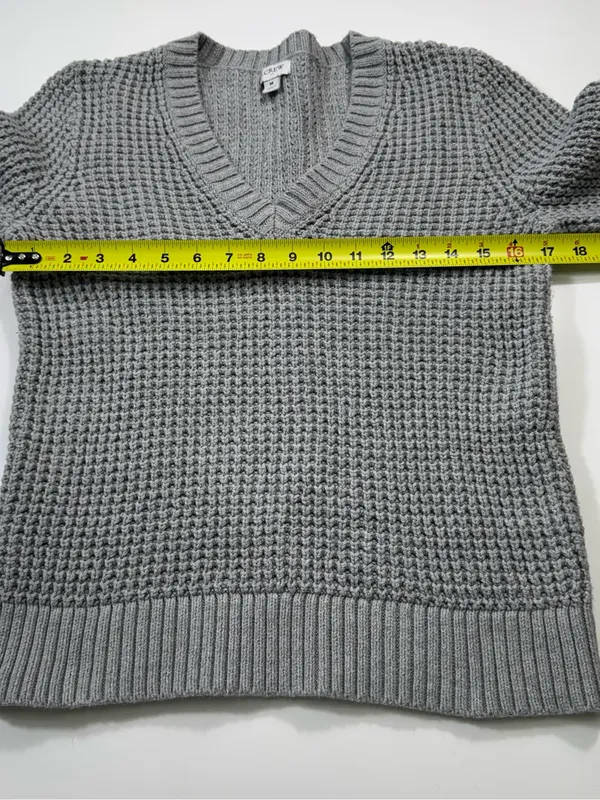 J. Crew 100% Cotton Gray V-Neck Chunky Knit Pullover Sweater - Image 4