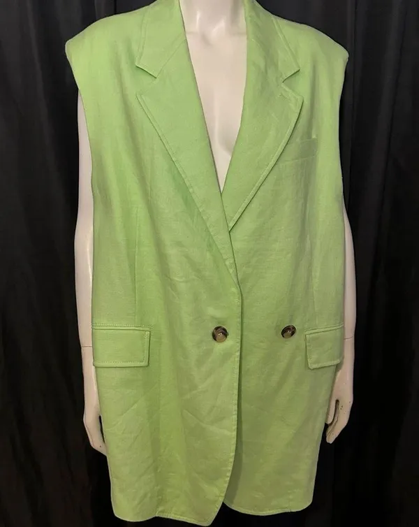 We the Free Green Light Lime Bright Young Things Linen Blazer Vest Large New - Image 2