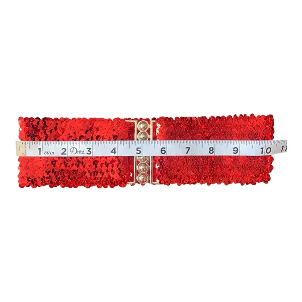 Chic Style Red Sequined Elastic Waist‎ Belt for Women Elegant One Size - Image 6
