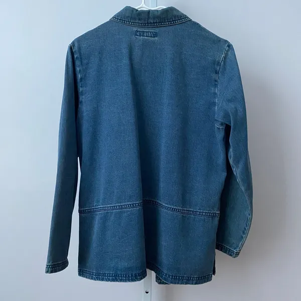 Cherokee Cotton Relaxed Lagenlook Denim Chore Shacket S Blue - Image 5