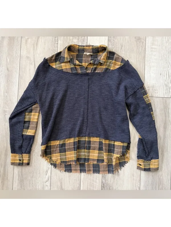 Oli & Hali Grunge Oversized Indie Sleeze Plaid Patchwork Thermal Blouse small - Image 3