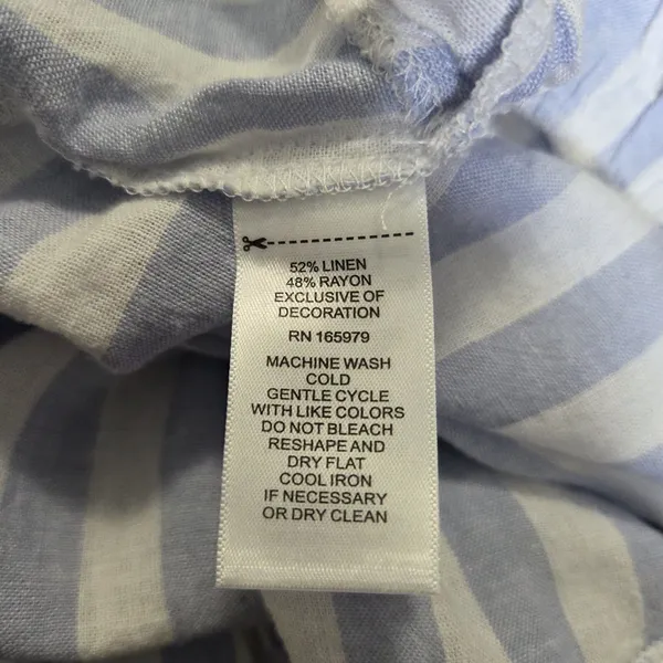 Cupio Babydoll Dress Linen Blend Blue White Stripe Medium Coastal Cottagecore - Image 9