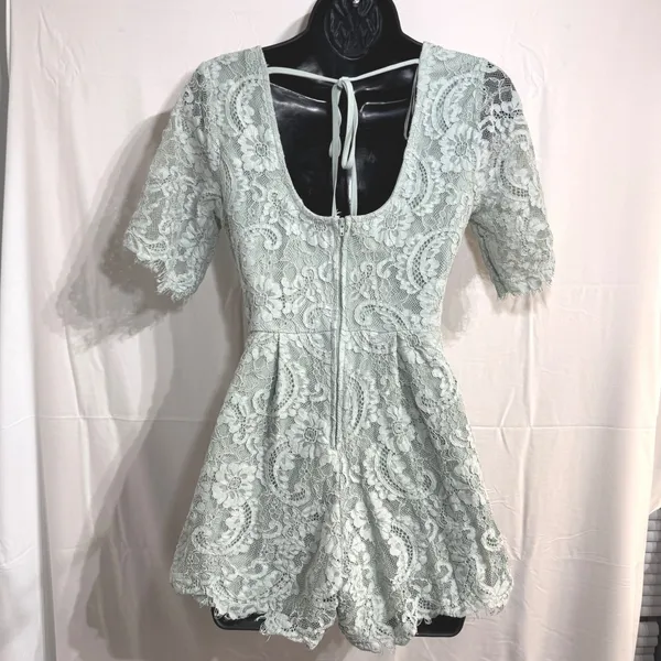 Altard State Sage Green Lace Romper Womens S Open Back Cottagecore Bridal Boho‎ - Image 2