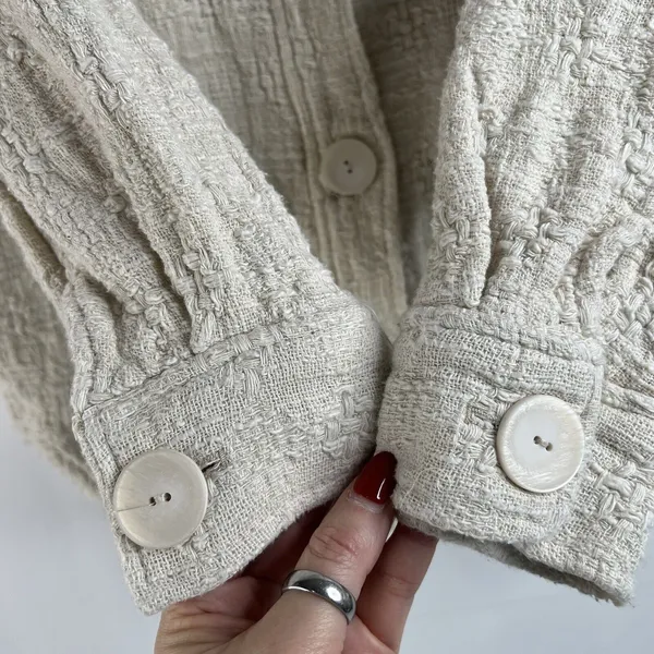 Zara Size S Shacket Jacket Cream Boucle Tweed Cropped Oversized Long Sleeve - Image 5