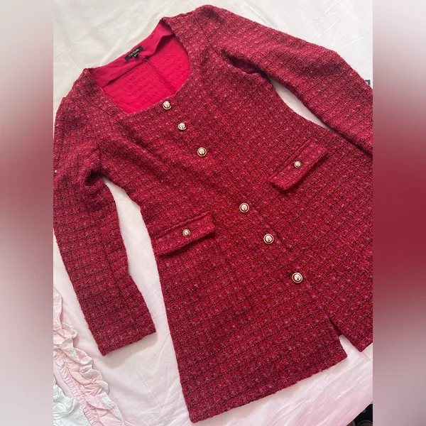 Red Tweed Button - Image 2