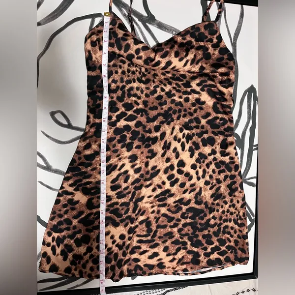 Silky Satin Leopard Print Dress Adjustable Spaghetti Straps. Women’s Size S EUC - Image 5