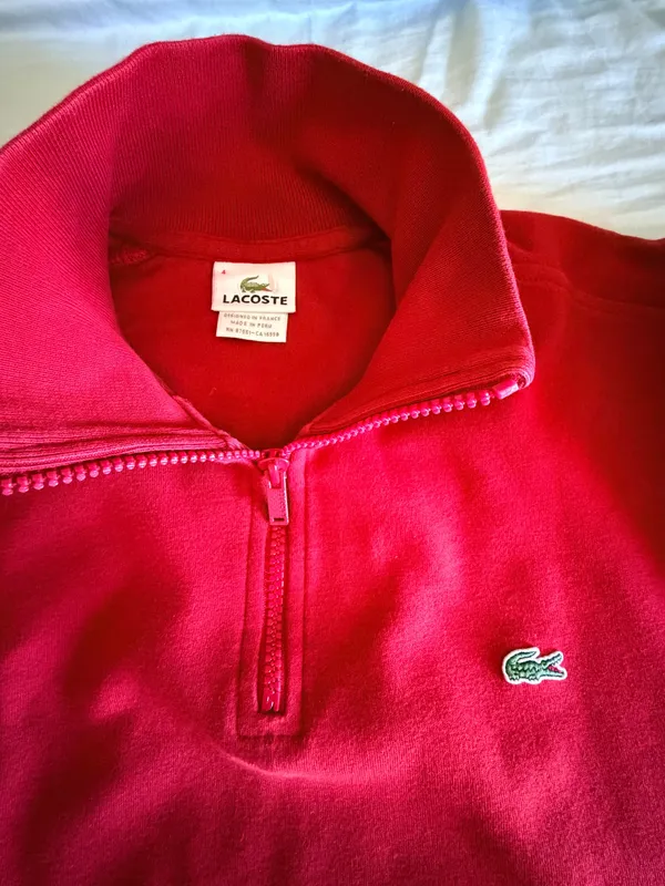 Lacoste Men's Red 1/4 Zip Cotton Interlock Pullover Sweatshirt - Image 4