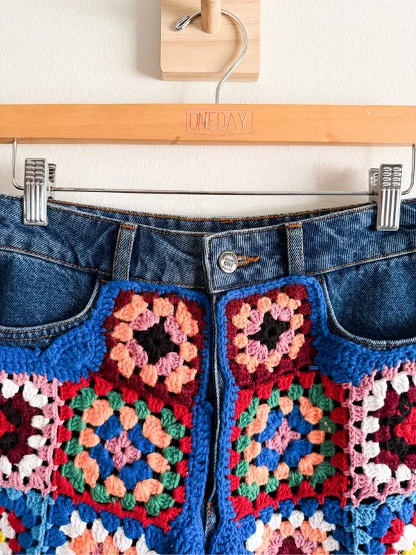 Anthro Farm Rio Ultra High-Rise Crochet Denim Shorts Size 26 - Image 5