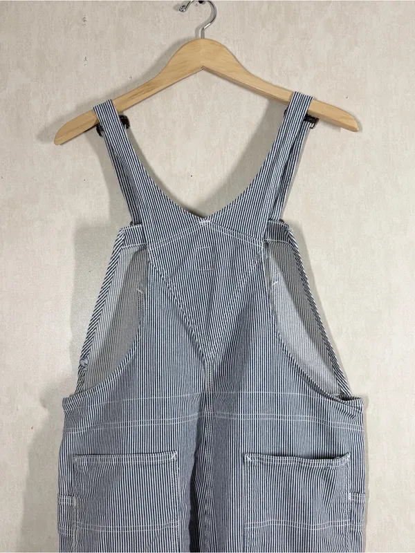 Carhartt Women’s Hickory Stripe Denim Bib Overall Shorts Cotton in Blue White XL - Image 5