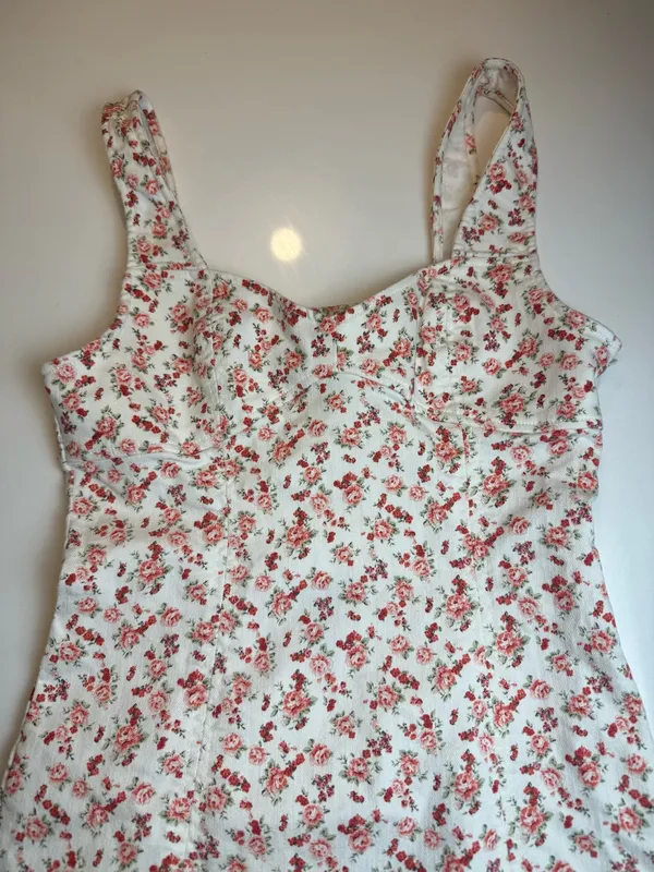 Forever 21 White Mini Summer Dress with‎ Pink Floral Print Size M - Image 3