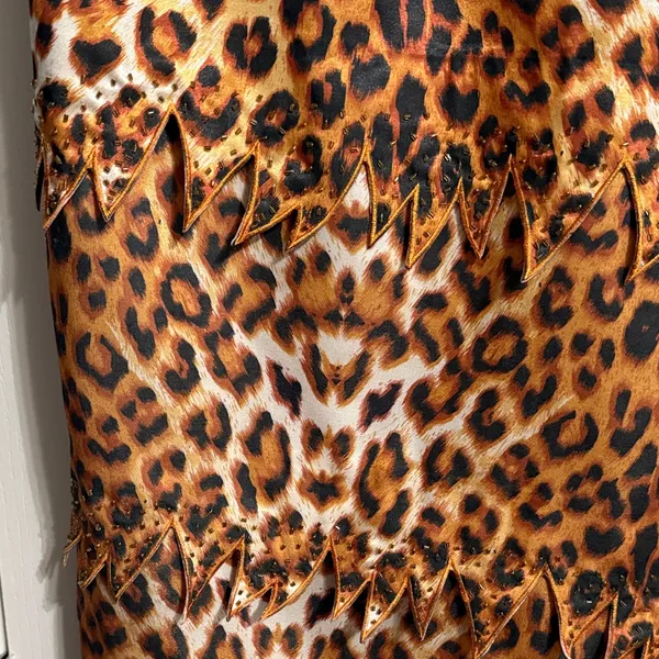 Vintage Leopard Animal Print Beaded Tiered Midi‎ Skirt Festival Mob Wife Church - Image 3