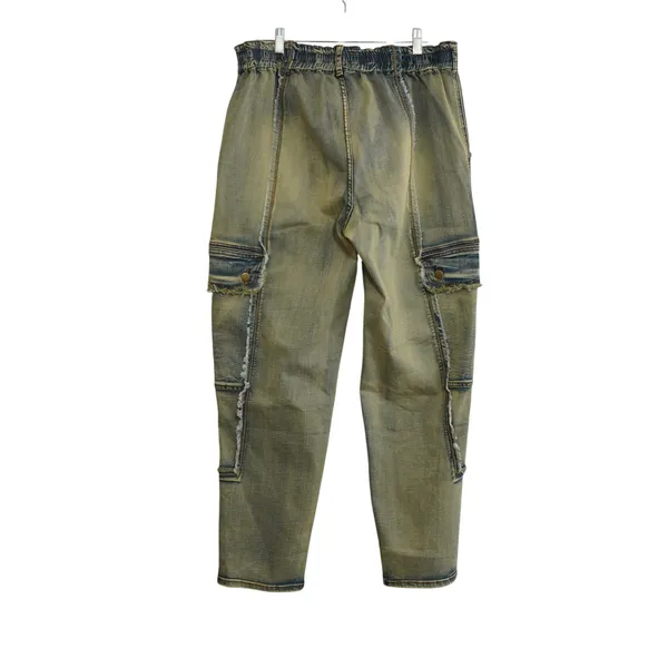 Oli‎ & Hali Yellow Wash Distressed Cargo Jeans XL Fringed Raw Edge Utility Pants - Image 7