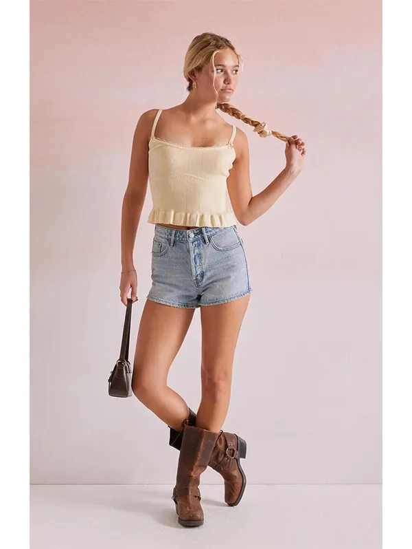 (C114) Beverly & Beck Jennie Ruffle Tank Top Mellow Yellow Women's S Lace Trim - Image 4