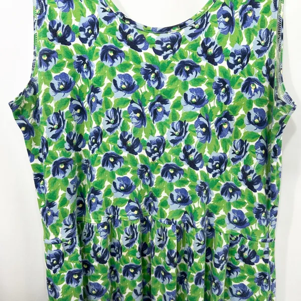 VTG The Eagle's Eye Large Midi Dress Floral Sleeveless Blue Green Bow 80s‎ 1600 - Image 7