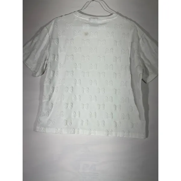 Disney Minnie Mouse Bow Textured T Shirt Womens M White Terry Cloth Short Sleeve - Image 3