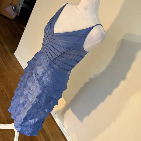 Adrianna Papell Occasions Blue Tiered Ruffle Cocktail Dress Metallic Size‎ 12 - Image 3