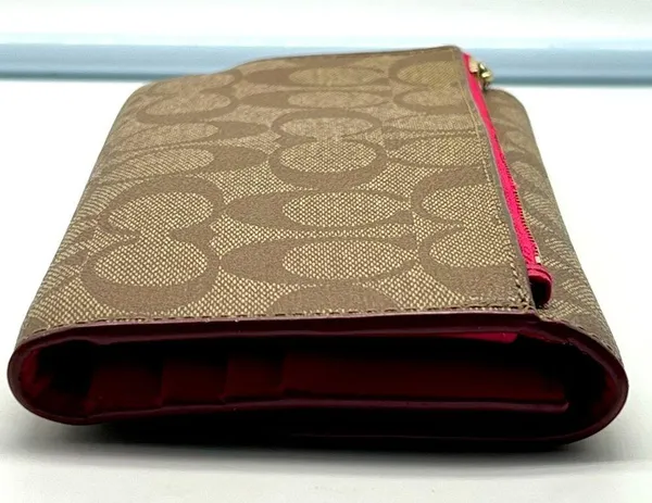 Coach brown leather signature Charlie C snap wallet pink interior A1532 … - Image 10