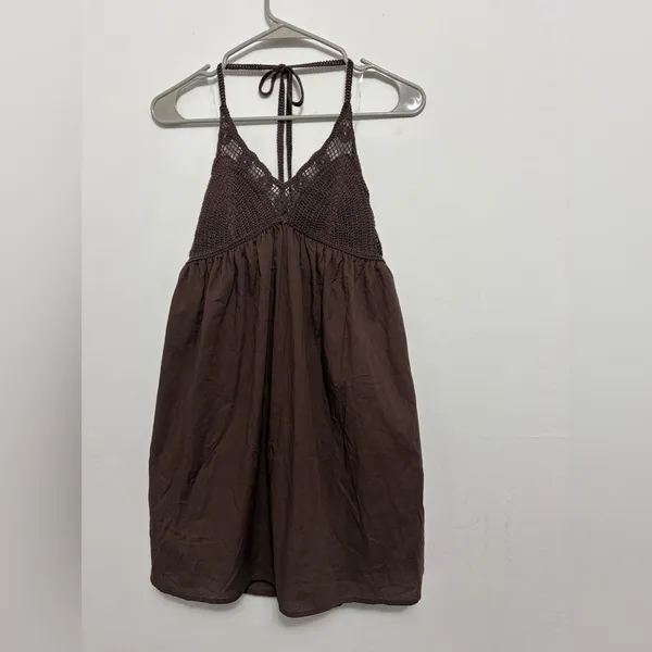 Wild Fable women’s Size Small Brown Halter Crochet Dress NWT(E46)✨ - Image 3