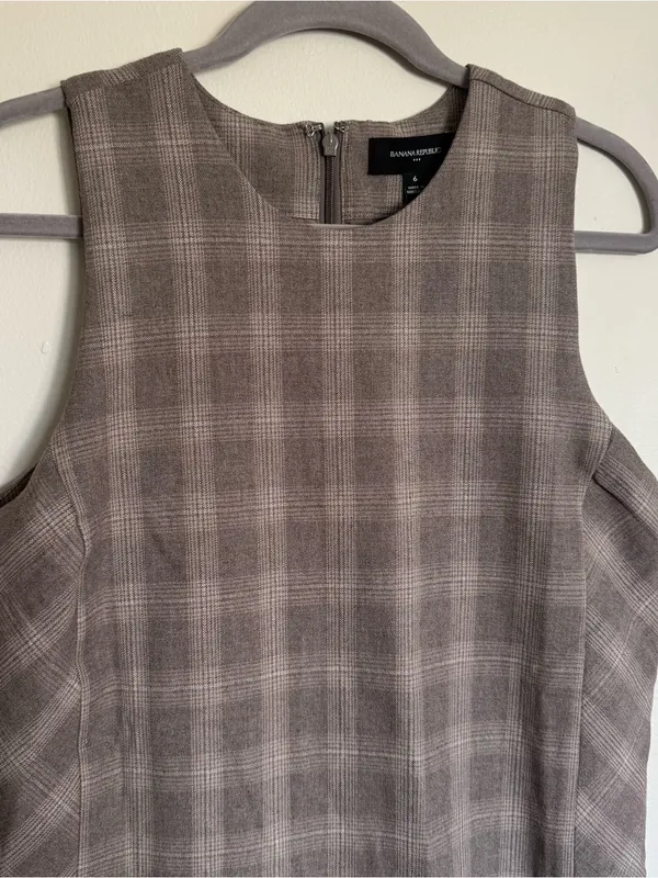 NWT Banana Republic Plaid Shift Mini Sleeveless Dress Brown Tan Women’s Size 6 - Image 4