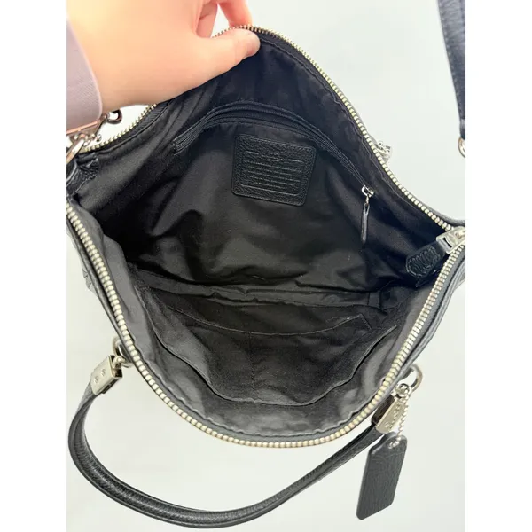 Coach Kelsey Satchel‎ Crossbody Bag Black Signature Canvas Shoulder Purse - Image 11