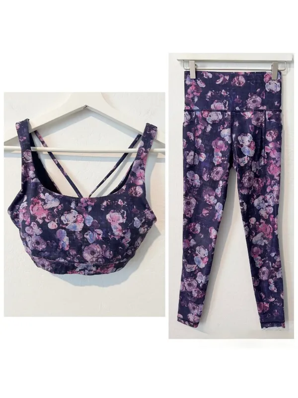 Athleta‎ Matching Set Size XS Floral Leggings Sports Bra Outfit Soft Bloomcore - Image 2