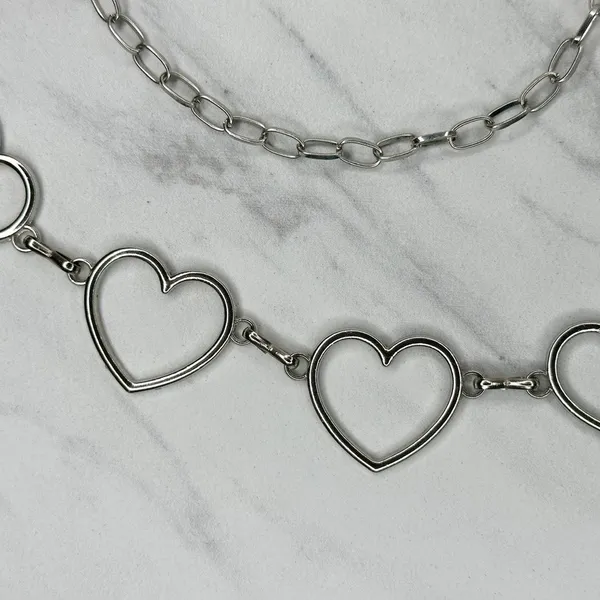 Open Heart Silver Tone Chain Belt One Size (OS) ✨ - Image 5