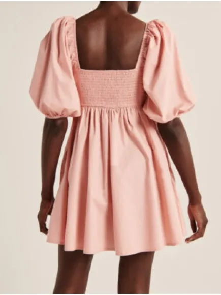 Abercrombie & Fitch Puff-Sleeve Square Neck Mini Dress in Blush Pink Preppy - Image 6