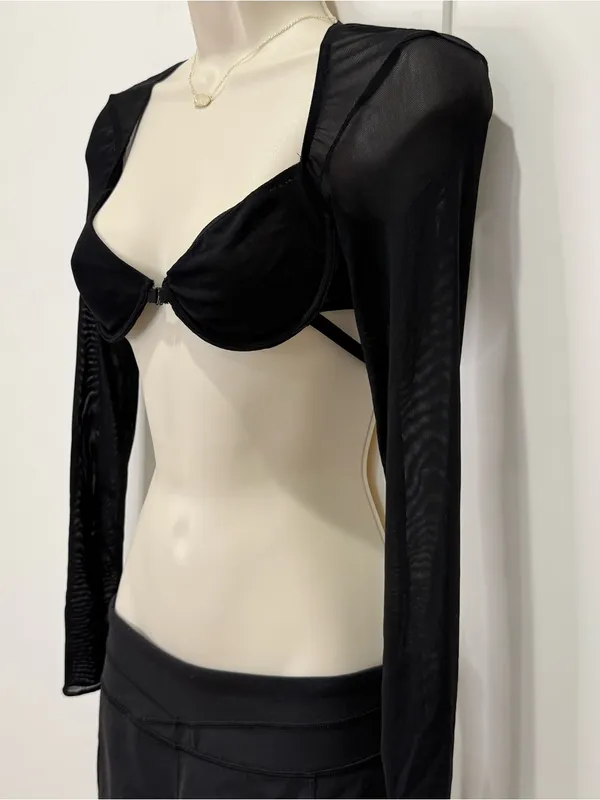 Lioness Gilda Crop Top XS Black Mesh Long Sleeve Party Edgy Club Concert Y2K - Image 7
